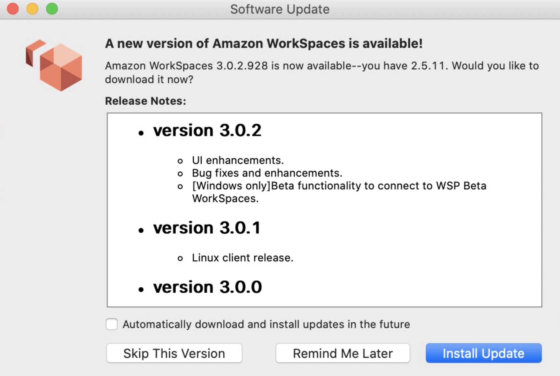Amazon WorkSpaces update